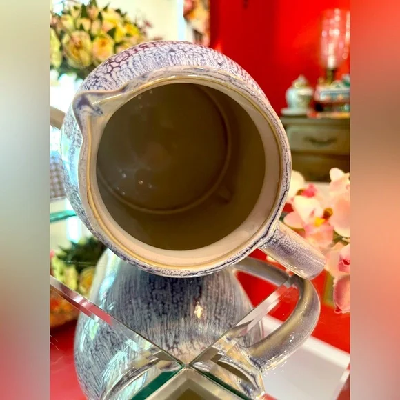 Teleflora Purple-Blue Drip Glazed Ceramic White Pitcher Vase Flower Art Pottery - Picture 13 of 13